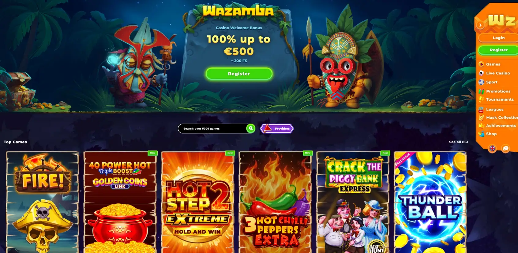 Wazamba Casino Screen